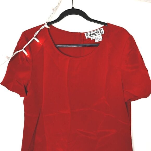 Vintage Carlisle Women's 6 EUC Buttoned Silk Short Sleeve Round Neck Cute Blouse - Picture 2 of 11